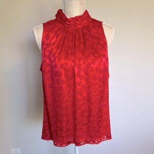 White House Black Market Red Ruched Mandarin Collar Blouse